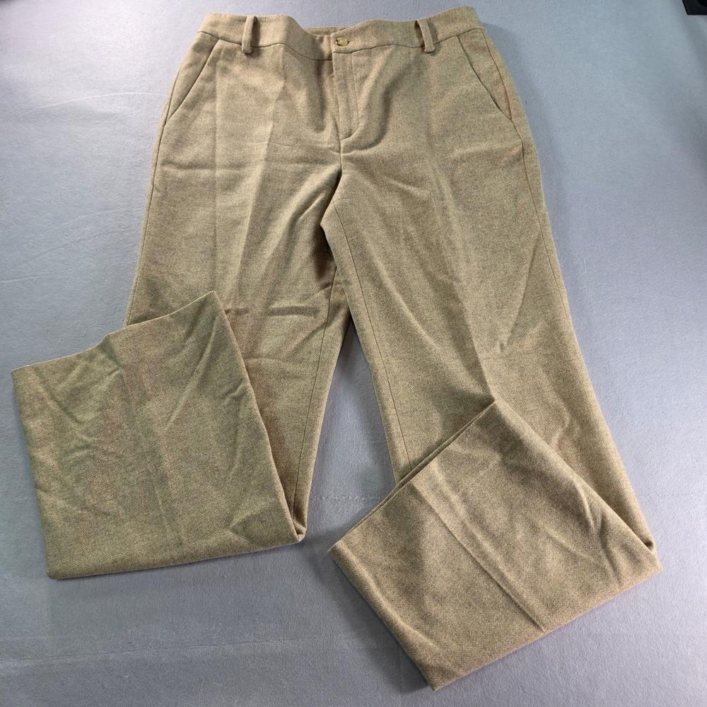 Lauren Ralph Lauren Tan Herringbone 100% Merino Wool Wide Leg Pants Size 12